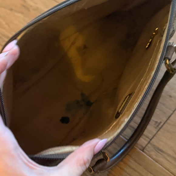 Vintage Gucci Boston Bag Beige and Brown Canvas Handbag with Green-Red Stripe - Picture 8 of 11